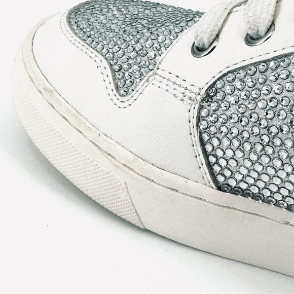 NWOB Steve Madden Rhea Glass Rhinestone Flocked Leather High Top Sneakers - Picture 9 of 14